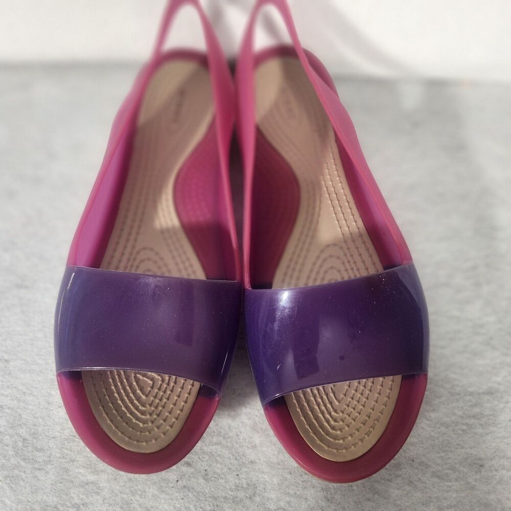 Crocs Cerulean Colorblock Sandals Sz 9 Purple Pink Jelly Style Slip On Shoe